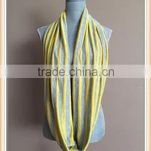 Infinity Scarf With Hidden Pocket - Reversible Heather Grey and Yellow Stripes thumbnail-4
