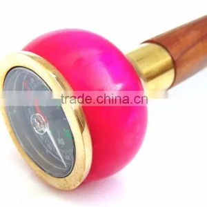 Beautiful Pink Color Compass Handle Walking Stick/Brown Wood Walking Stick/Golden Edges Compass Walking Stick Wk1117 thumbnail-4