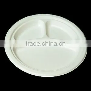 9" 3-grid Wide Rim Printable Take Away Paper Pulp Bagasse Plate thumbnail-1