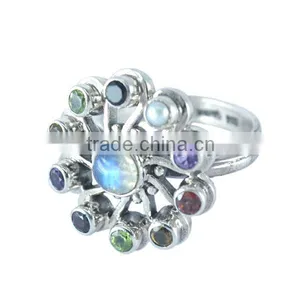 925 Sterling Silver Pearl and Multiple Gemstone Ring Jewelry thumbnail-1