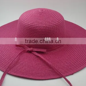2015 Made in China Best Quality Lady White Straw Hat With Black Bands thumbnail-4