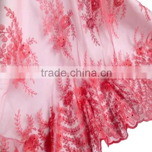 Watermelon Red Popular Pattern French Lace /African Stones Net Lace Fabric/ Embroidery Lace thumbnail-1
