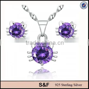Cat Shaped Jewelry Austria Crystal 925 Sterling Silver Jewelry Set thumbnail-1