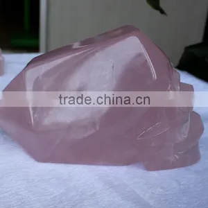 Natural Rock Rose Quartz Crystal Point Skull Carvings Halloween Gifts thumbnail-3
