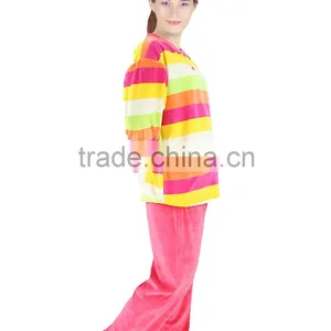 Kevince Women Velour Pyjamas Set Pajama Green Orange Pink Big Stripes 1000pcs up OEM Factory Directly thumbnail-2