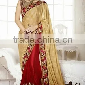 OFF WHITE GEORGETTE ON NET SAREE thumbnail-3