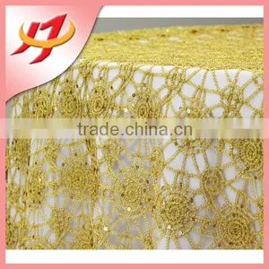 Cheap Round or Square Wedding Embroidered Gold Sequin Glitter Table Overlays thumbnail-1