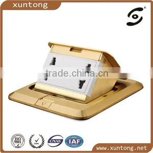 Pop up Socket Outlet With French Type 2P+T Brass Material,6 Hole Square Shape Waterproof Floor Outlet thumbnail-1