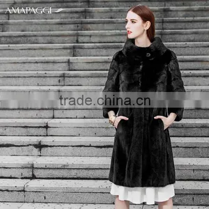 Factory Sale Long Black Natuarl Mink Fur Women Coat in China thumbnail-2