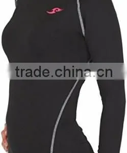 China Facotry Price Womens Skin Tight Compression Baselayer T Shirt Running Black Top thumbnail-1