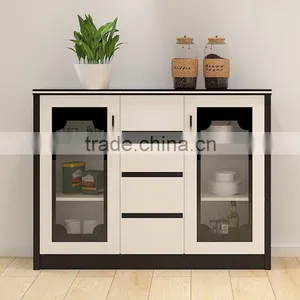 Modern Buffet Sideboard High Gloss White Wood Glass Top 4 Doors Cupboard thumbnail-2