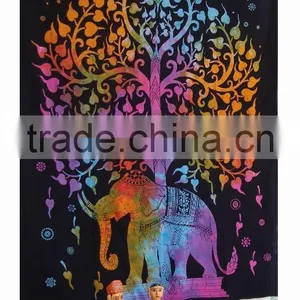 Indian Elephant Tree of Life Tapestry Wall Hanging Cotton Twin Bedspread Wholesale Indian Tapestries thumbnail-2