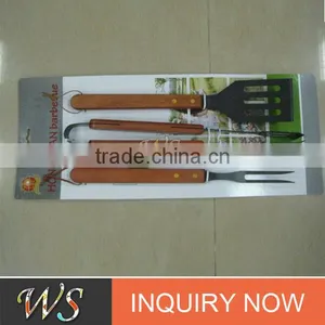 Eco Friendly High Quality and Goof Grade Safe Certificates 3pcs Wooden Handle Bbq Tool Set Bbq Spatular thumbnail-1