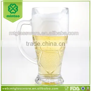 Football Design Clear Machine Made Glass Beer Mug With Handle thumbnail-1