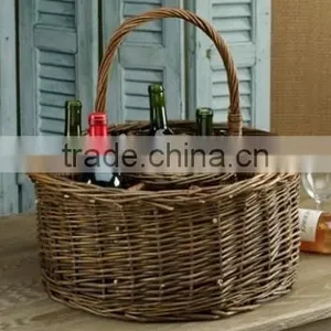 Natural Round Wicker Wine Basket With Dividers & Grids thumbnail-1