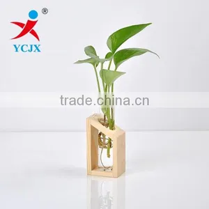 New House Decoration Glass Tube Vase With Wood Base thumbnail-1