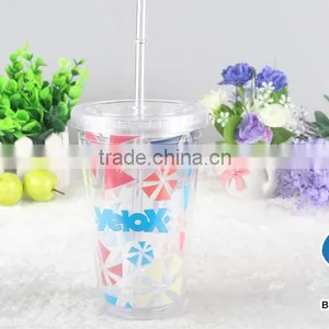 Clear Double Wall 16oz Plastic Water Tumbler With Straw thumbnail-4