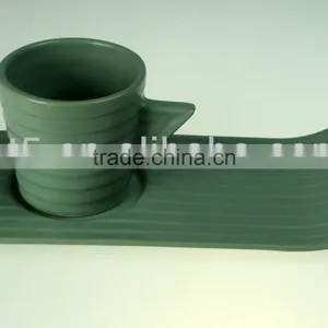 New Design Customized Glazed Ceramic Coffee Cup and Rectangular Saucer thumbnail-1