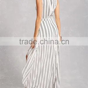 Cheap OEM Clothing Sleeveless Cut Striped Maxi Skirt Romper Dress thumbnail-3