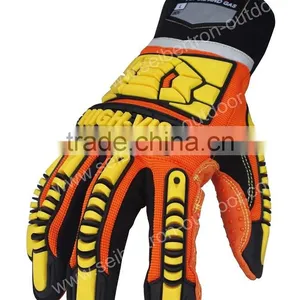HIGH-VIS CE EN388 4232mechanic Impact Resistant Work ,Oilfield & Gas Drilling Safety Gloves, PVC Dots, Earthquake Rescue Gloves thumbnail-1