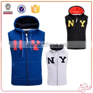 New Design Hot Selling NY Young Men Hiphop Style 100% Cotton Fleece Sleeveless Hoody Vest With High Quality thumbnail-1