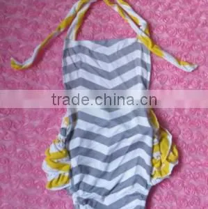 China Wholesale Grey Chevron Bubble Romper for Baby Girls Bubble Toddler Girl Sunsuit Romper thumbnail-1