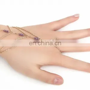 Delicate Hand Chain Bracelet, Slave Bracelet With Ring to Finger Attachment thumbnail-1