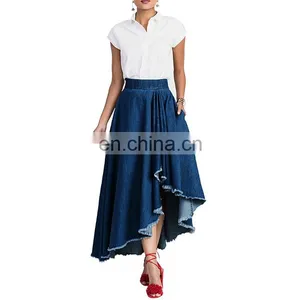 Fashion Latest Design Soft Women Maxi Denim Skirt thumbnail-1