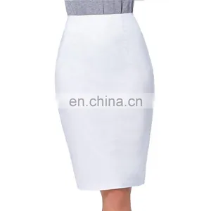 Kate Kasin Occident Women's OL High Stretchy Hips-Wrapped Split Back Short White Pencil Skirt 24" KK000273-2 thumbnail-1
