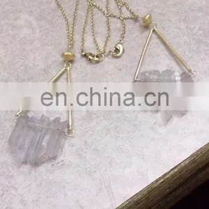 2015 Latest Design Clear Agate Natural Stone Brass Boho Pendant Necklace thumbnail-1