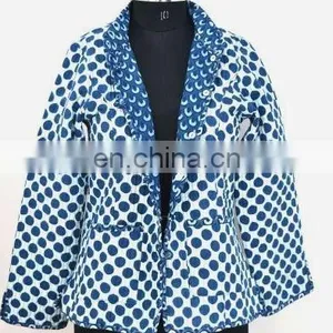 Coton Quilted Designer Women Short Quilted Indigo Jacket Wholesaler thumbnail-1