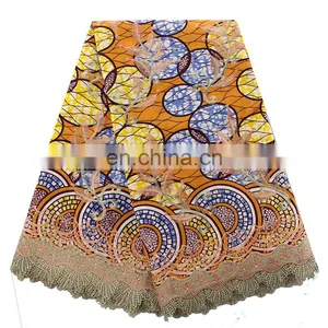 2016 Wholesale African 6 Yards Wax Printed Fabric With Guipure Lace Fabric for Party thumbnail-3