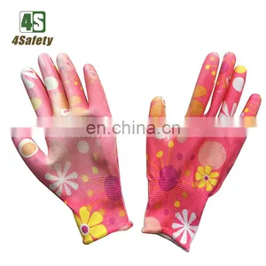 4SAFETY Flower Design Nylon Pu Coated Agriculture Lady Garden Gloves thumbnail-1