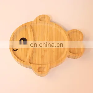 Creative Design Animal Shape Bamboo Dinner Plate Set Silicone Suction For Kids Bamboo Plate With Suction thumbnail-3