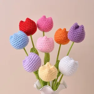 Thai-Style Rose Stems Knitted From Soft Cotton Yarn - Artificial Roses, Crochet Flowers, Handmade Gift Wholesale thumbnail-4