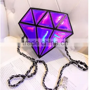 Popular Diamond Shaped Evening Bag Shining pu Chain Bag thumbnail-2