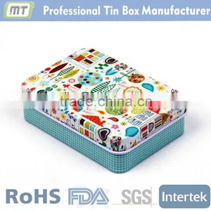 Hot Selling Blue Metal Cookie Tin Can With Many Little Designs thumbnail-1