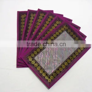 Indian Silk Table Runner With 6 Place Mats & 6 Coaster in Pink Color Size 16*62 thumbnail-2