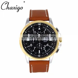 3 Eyes OEM Custom Brand Fashion Watch Alloy Leather Band Watches for Men Chronograph Watch thumbnail-6