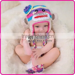 Monkey Shaped Knitting Baby Hat Handmade Crochet Hat With Tassel thumbnail-4