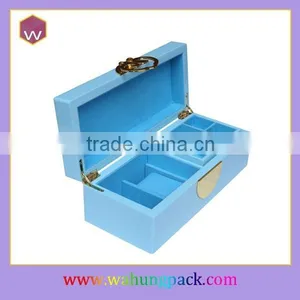 Elegant Blue Locking Wood Jewelry Box/Quality Wooden Jewellery Gift Box Custom thumbnail-1