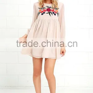2016 Latest Dress Design 3/4 Sleeves Chiffon Dress With Floral Embroidery Summer Dress thumbnail-3
