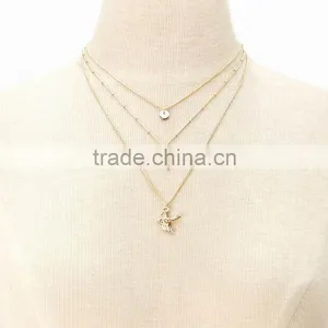 Korean Style Plain Peace Chain Gold Plated Thin Chain Round Sequin Olive Branch Bird Multi Layer Choker Necklaces For Students thumbnail-2