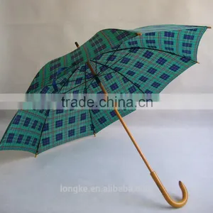 Wooden Umbrella Simple and Elegant Checked Design Wood Umbrella Pole thumbnail-4