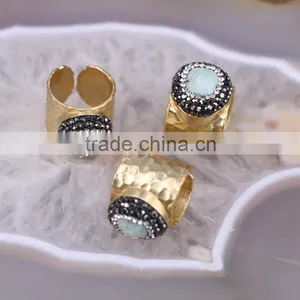 Natural Amazon Gold Plated Druzy Ring, Gold Plated Metal Brass Gemstone Druzy Ring, Fashion Stone Jewelry Druzy Stone Ring thumbnail-4