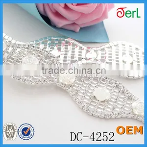 Fashion Clear Rhinestone Silver Pearl Chain Bridal Costume Applique Trims thumbnail-1