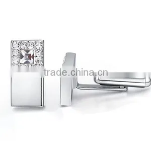2016 Wholesale Shiny Silver Copper Cuff Links Shirts Mens Square Crystal Cufflink Jewelry thumbnail-2