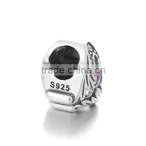X284 Wholesale Micro Crystal Paved Charm,925 Sterling Silver Heart Charms With Angel Wing thumbnail-2