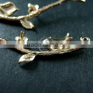 10x35mm 14K Light Gold Plated Bird on Flower Tree Branch DIY Pendant Charm Supplies 1850186 thumbnail-2