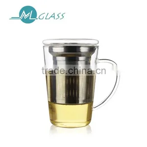 Wholesale Pyrex Glass Teacup With Infuser Strainer Lid Handmade Glass Tea Cup OEM ODM 400ml thumbnail-1